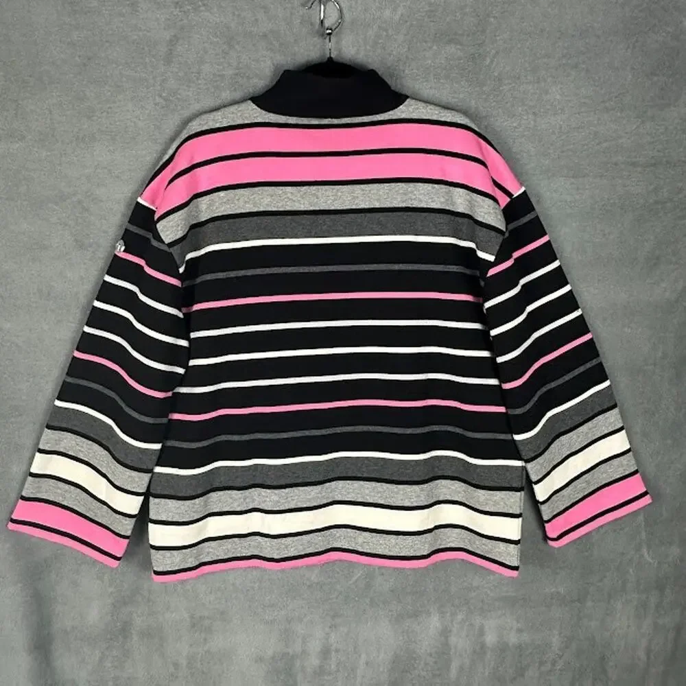 T By Talbots Top Women Extra Large Black Pink Striped Mock Neck Comfy Sweatshirt - Picture 7 of 13